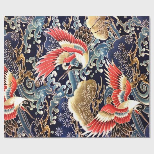 Papier Cadeau CRANES DE VOL, VAGUES, FLEURS DE PRINTEMPS Japonai (Plat)