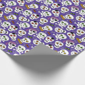 Papier Cadeau Crânes d'Halloween mous sur violet (Coin)
