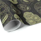 Papier Cadeau Crânes d'or (Coin rond)