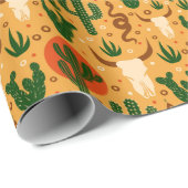 Papier Cadeau Crânes du désert occidental Cactus serpents Motif (Coin rond)