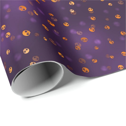 Papier Cadeau Crânes Éffrayant Bokeh Purple Halloween Motif (Coin rond)