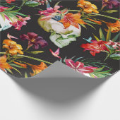 Papier Cadeau Crânes effrayants éffrayants avec fleurs Halloween (Coin)