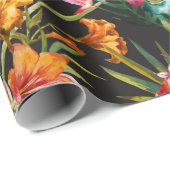 Papier Cadeau Crânes effrayants éffrayants avec fleurs Halloween (Coin rond)