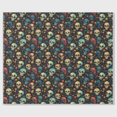 Papier Cadeau Crânes en fleur Halloween papier enveloppant (Plat)