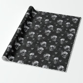 Papier Cadeau Crânes et cœurs gothiques noirs (Déroulé)