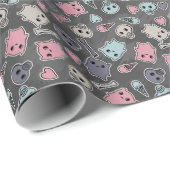 Papier Cadeau Crânes, et coeurs sur arrière - plan noir (Coin rond)