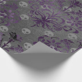 Papier Cadeau Crânes et Damas pourpres sur gris (Coin)