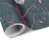 Papier Cadeau Crânes et fleurs d'Halloween gothiques roses et vi (Coin rond)