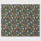 Papier Cadeau Crânes et fleurs Halloween vert (Plat)
