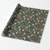 Papier Cadeau Crânes et fleurs Halloween vert (Déroulé)