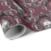 Papier Cadeau Crânes et fleurs ornées sur le vin (Coin rond)