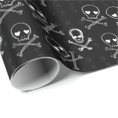 Papier Cadeau crânes et os croisés noirs (Coin rond)