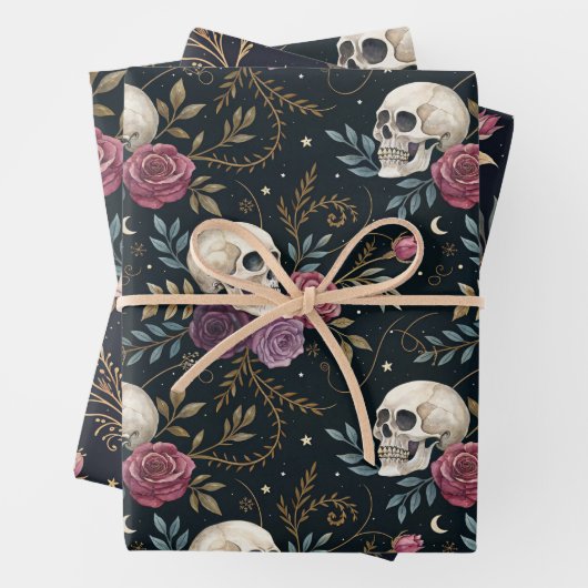 Papier cadeau Crânes et Roses (En situation)