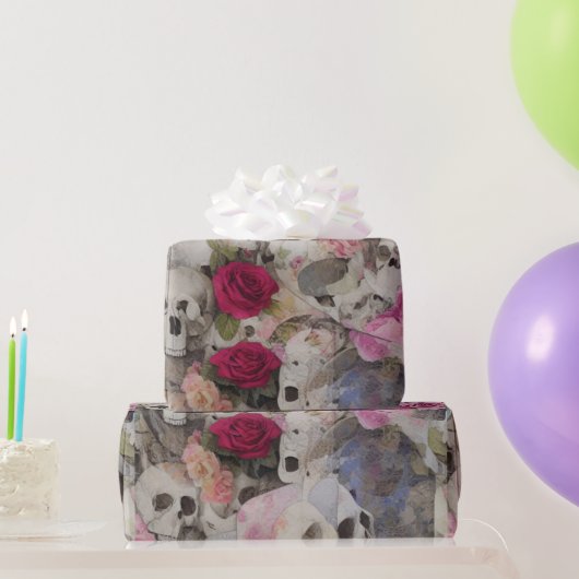 Papier Cadeau Crânes et Roses (Cadeaux de fête)