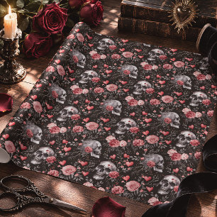Papier Cadeau Crânes et roses gothiques Sorcellerie