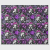 Papier Cadeau Crânes et Roses pourpres sur le violet clair (Plat)