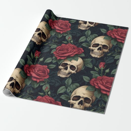 Papier Cadeau Crânes et roses rouges (Déroulé)