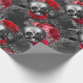 Papier Cadeau Crânes et roses rouges sur gris (Coin)