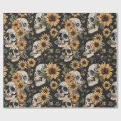 Papier Cadeau Crânes et tournesols d'été Éffrayants (Plat)