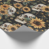 Papier Cadeau Crânes et tournesols d'été Éffrayants (Coin)