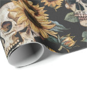 Papier Cadeau Crânes et tournesols d'été Éffrayants (Coin rond)