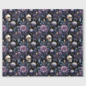 Papier Cadeau Crânes floraux roses et violets de Noël gothiques (Plat)