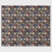 Papier Cadeau Crânes floraux Roses Fleurs bleues gothiques (Plat)