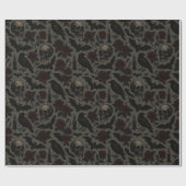 Papier Cadeau Crânes gothiques, corbeaux et Motif Rose (Plat)