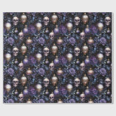 Papier Cadeau Crânes gothiques d'arbre de Noël Noir & Violet (Plat)