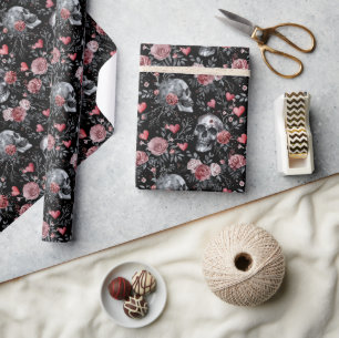 Papier Cadeau Crânes gothiques de cuisine avec Rose