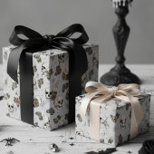 Papier Cadeau Crânes gothiques gris et fleurs Roses