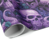 Papier Cadeau Crânes gothiques Octopus Steampunk Océan (Coin rond)