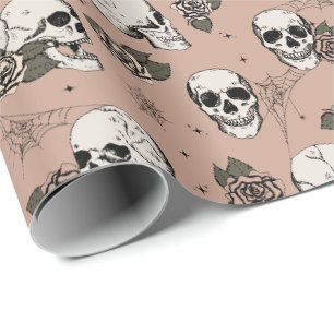 Papier Cadeau Crânes gothiques Roses vintages et Halloween Rose