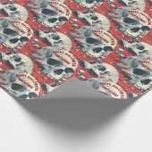 Papier Cadeau Crânes gris-noir rouge vif gothique (Coin)