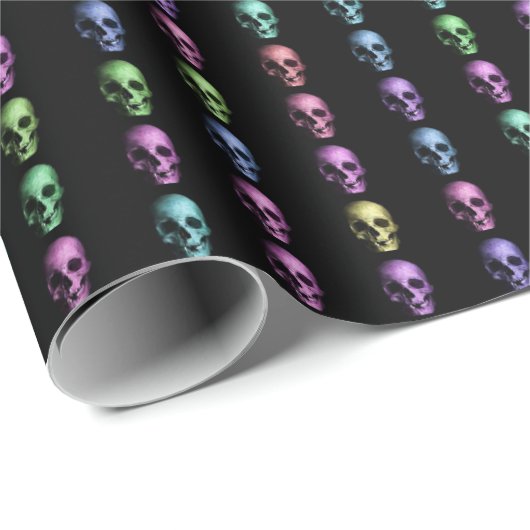 Papier Cadeau crânes humains en pastel de Métallique-regard (Coin rond)