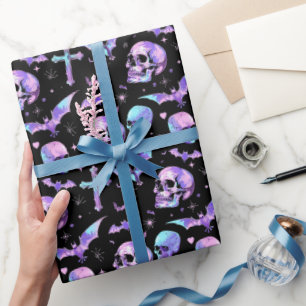 Papier Cadeau Crânes Mystiques Chauves-souris & Croix