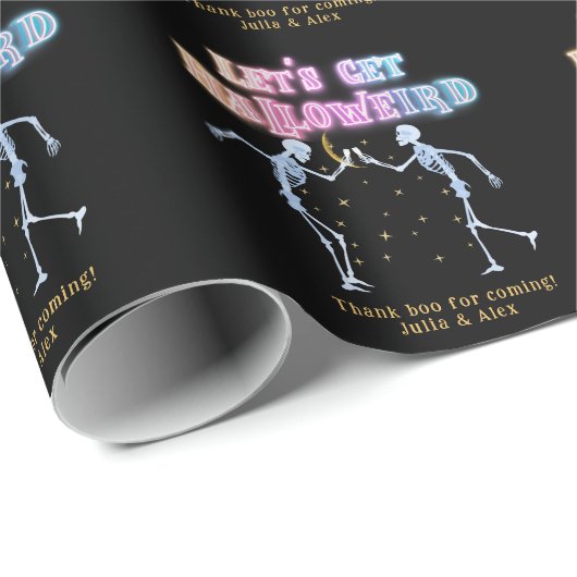 Papier Cadeau Crânes néon Halloween squelettes dansants Hallowei (Coin rond)