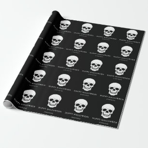 Papier Cadeau Crânes Noir Et Blanc Joyeux Halloween Nom Personna