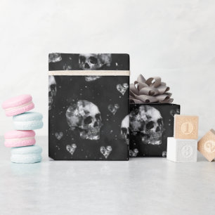 Papier Cadeau Crânes occultes gothiques avec Coeurs
