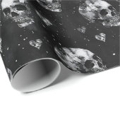 Papier Cadeau Crânes occultes gothiques avec Coeurs (Coin rond)