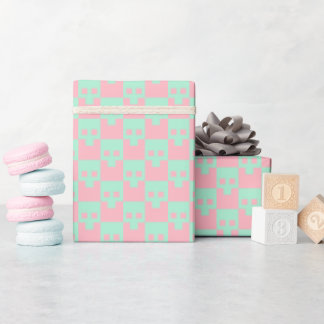 Papier Cadeau Crânes Pastel Block en rose et en menthe