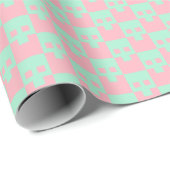 Papier Cadeau Crânes Pastel Block en rose et en menthe (Coin rond)