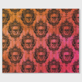 Papier Cadeau Crânes victoriennes rouges et noirs Motif Hallowee (Plat)
