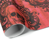 Papier Cadeau Crânes victoriennes rouges et noirs Motif Hallowee (Coin rond)