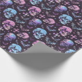 Papier Cadeau Crânes Violets Envoûtants Chauves-souris & Croix (Coin)