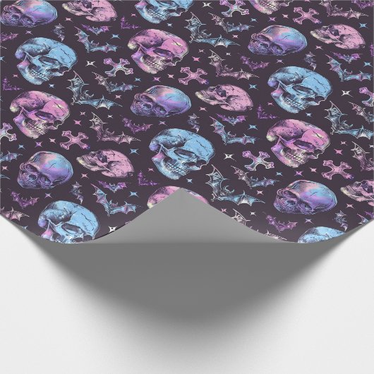 Papier Cadeau Crânes Violets Envoûtants Chauves-souris & Croix (Coin)