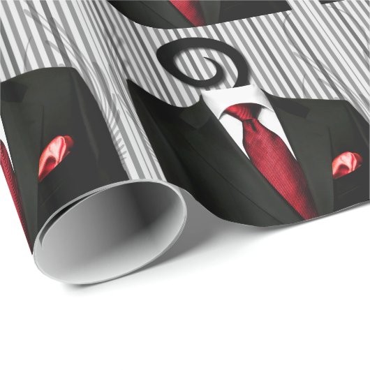 Papier Cadeau Cravate rouge Mariage noir Tux pour Groomsman (Coin rond)