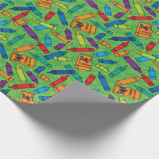 Papier Cadeau Crayon bleu bleu clair sur Motif vert (Coin)