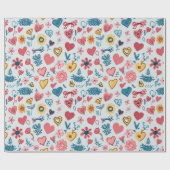 Papier Cadeau Crayon Coeurs et fleurs (Plat)