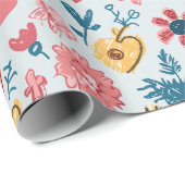 Papier Cadeau Crayon Coeurs et fleurs (Coin rond)